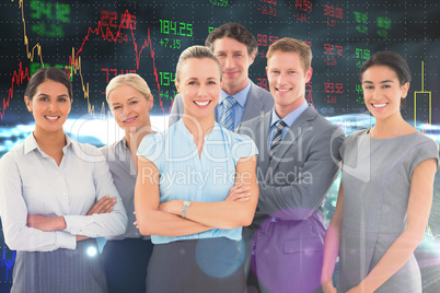 Composite image of business team smiling at camera