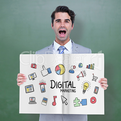 Composite image of businessman showing a book