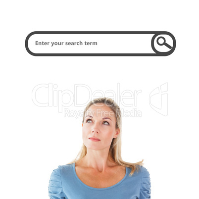 Composite image of thinking pretty blonde looking up