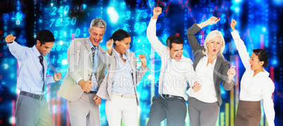 Composite image of business people cheering in office