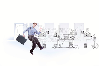 Composite image of running businessman