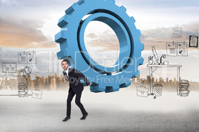Composite image of businessman carrying something with his hands
