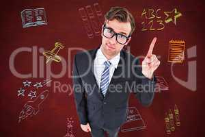 Composite image of geeky hipster businessman with finger up