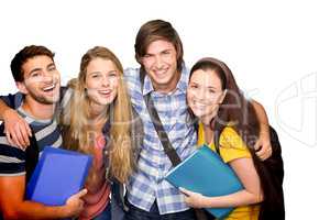 Composite image of students holding folders at college corridor