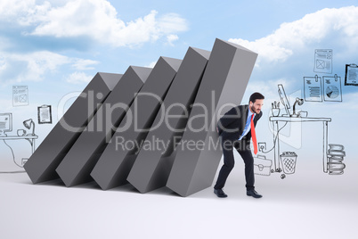 Composite image of businessman in suit carrying something heavy