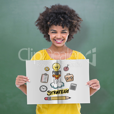 Composite image of pretty girl showing a book Composite image of pretty girl showing a book