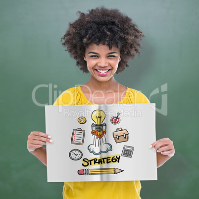 Composite image of pretty girl showing a book