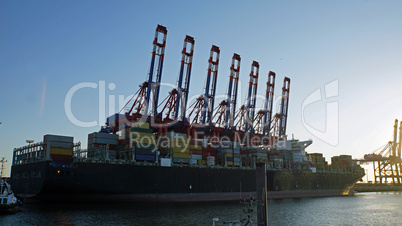 sunset in hamburg harbor