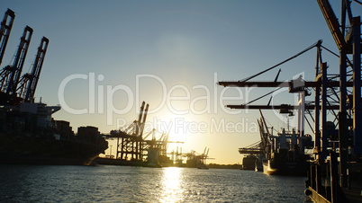 sunset in hamburg harbor