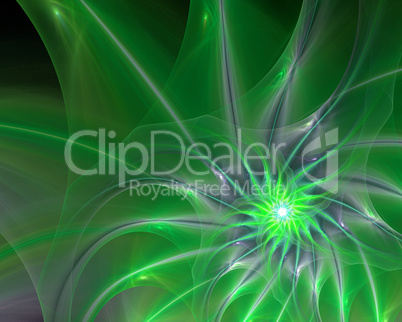 Abstract fractal design. Green spiral star.