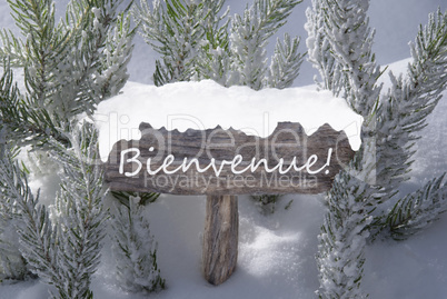 Christmas Sign Snow Fir Tree Bienvenue Means Welcome