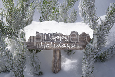 Christmas Sign Snow Fir Tree Branch Text Happy Holidays