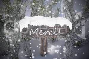 Christmas Sign Snowflakes Fir Tree Merci Mean Thanks