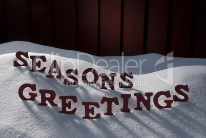 Christmas Word Seasons Greetings On Snow