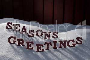 Christmas Word Seasons Greetings On Snow