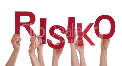 Many People Hands Holding Red Word Risk