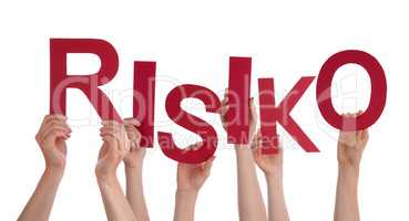 Many People Hands Holding Red Word Risk