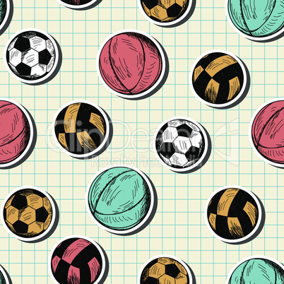 Seamless pattern with hand drawn different sport balls