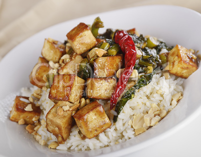 Tofu with Chinese Broccoli and Rice