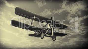 Biplane flying in the sky, vintage style - 3D render