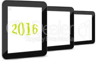 set of tablet pc or smart phone icon isolated on white with a 2016 sign