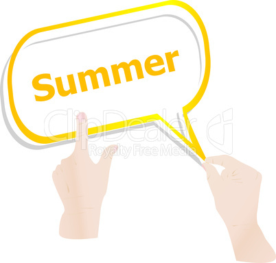 summer word on speech bubbles and people hand