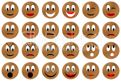 Brown emoticons set or collection
