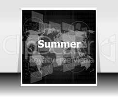 black and white abstract digital touch screen with summer word, abstract background