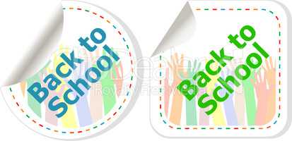 Back to school text on label tag stickers set isolated on white, education concept