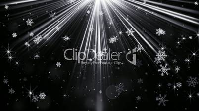 snowflakes in light beams on black loopable background