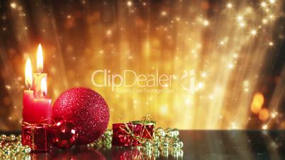 christmas decorations and glitter bokeh lights loopable