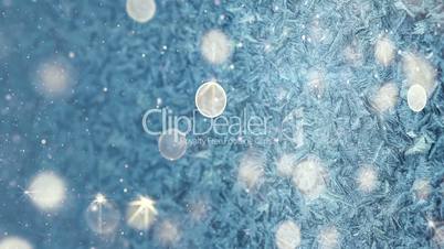 frozen window glass and snowfall loopable