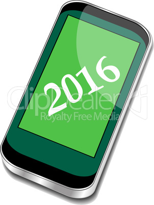 smart phone icon isolated on white with a 2016 sign
