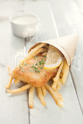 Fish and chips in cone
