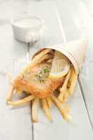 Fish and chips in cone