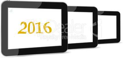 set of tablet pc or smart phone icon isolated on white with a 2016 sign