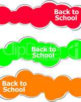 Back to school words on stickers set isolated on white, education concept