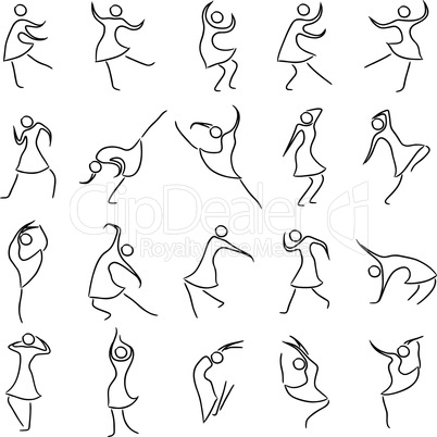 Set of twenty dancing abstract women