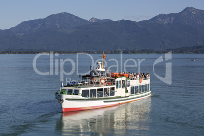Visitors on a steamship at lake Chiemsee, Bavaria