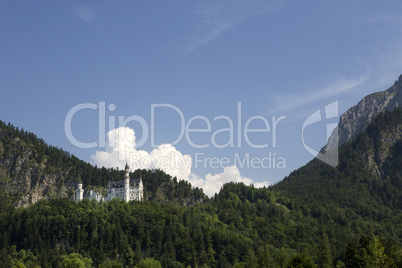Panorama of castle Neuschwanstein in the Bavarian Alps