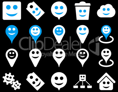 Tools, emotions, smiles, map markers icons