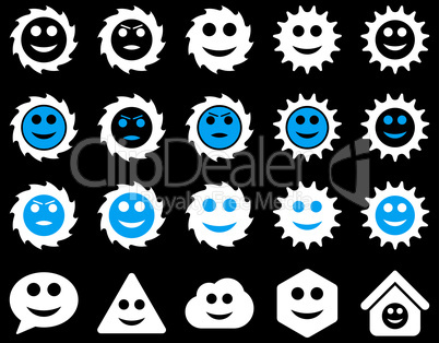 Tools, gears, smiles, emotions icons