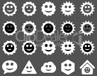 Tools, gears, smiles, emotions icons