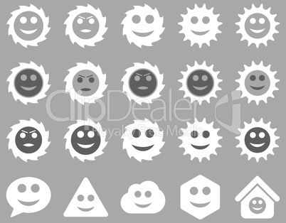 Tools, gears, smiles, emotions icons