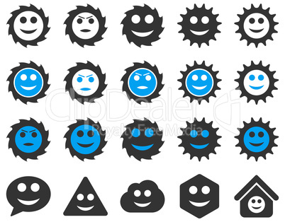 Tools, gears, smiles, emotions icons