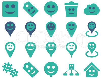 Tools, emotions, smiles, map markers icons