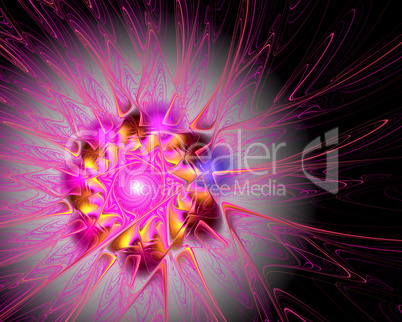 Abstract fractal design. Pink flower on dark gradient.