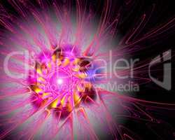 Abstract fractal design. Pink flower on dark gradient.