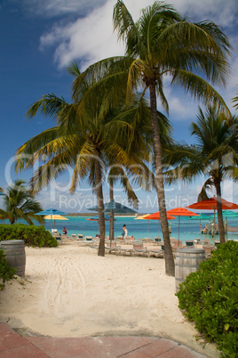 Sonnenschirme am Strand von den Bahamas