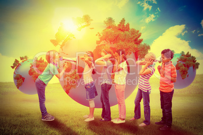 Composite image of cute pupil shouting in classroom